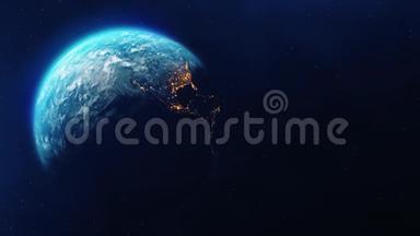 行星地球在夜间循环动画中旋转的真实运动图形
